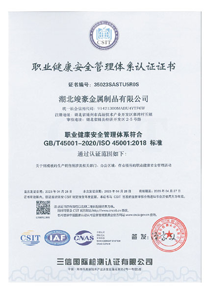 職業(yè)健康安全管理體系認(rèn)證證書(shū)
